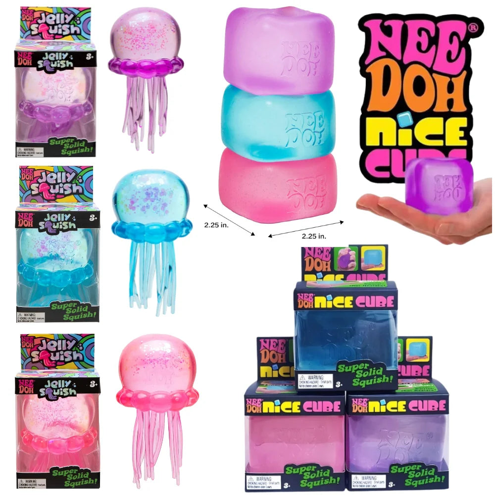 Trending Nee Doh Jellyfish & Cube Squish Toy, Soft Jelly Squeeze Stress Relief Fidget Toy, Sensory NeeDoh for Kids & Adults